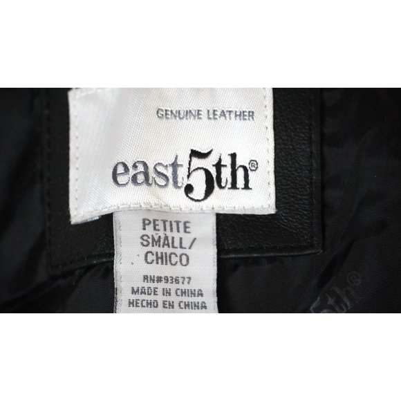 East 5th Black Leather Jacket Womens Size Petite Small Ties at Waist Zip Front - Picture 16 of 16